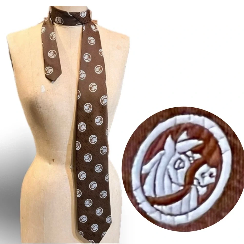Vintage John Blair brown horse tie equestrian western ranch country club 70s